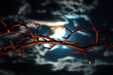 Barren branches silhouetted against a full moon, casting eerie shadows