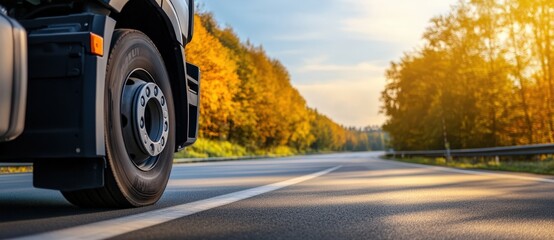 Truck on Road Amidst Autumn Scenery