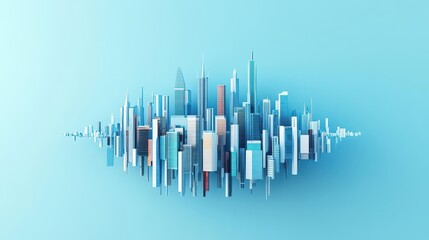 Poster - Smart city skyline with futuristic buildings, flat design, top view, urban innovation theme, 3D render, vivid