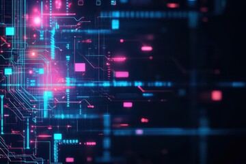 Poster - Abstract tech background, glowing circuit pathways, holographic wiring, dark futuristic theme
