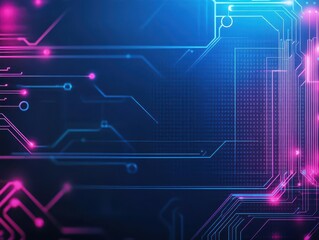 Poster - Abstract circuit board, neon highlights, dark futuristic background, technology concept
