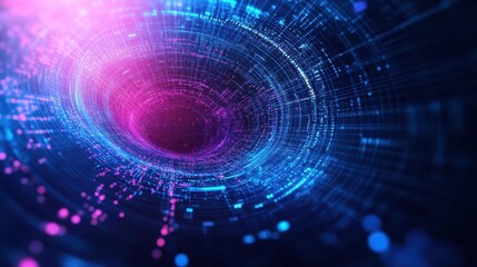 Poster - A swirling vortex of digital data particles, flowing through virtual space, abstract, hightech, vibrant color contrast, 3D motion effect
