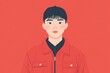 © anymanee - Japanese Male in Factory Workwear Against Red Background