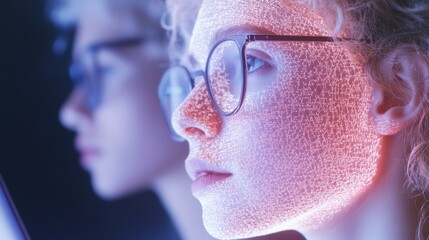 Leinwandbilder - Futuristic Home Office Teenagers Coding AI Application in Evening Light