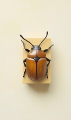 Aufkleber - Minimalist Autumn Beetle with Geometric Design on Light Brown Background