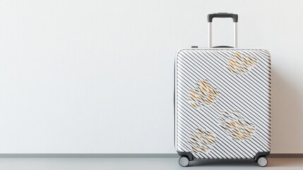 Aufkleber - Minimalist Autumn Travel Concept Suitcase with Leaf Design on Solid Background