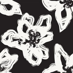 Sticker - Monochrome Abstract Floral Seamless Pattern Design