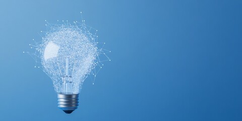 Poster - Futuristic Light Bulb with Digital Circuits on Blue Background - Concept of Innovation and Technology