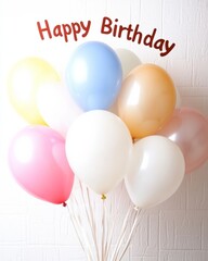 Aufkleber - Colorful Happy Birthday Balloons Close-Up Against White Wall, Copy Space