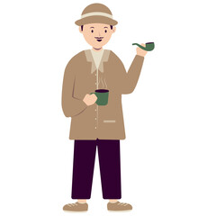 Detective or Spy Character Illustration. Investigation Case with Serious. Isolated Vector Graphic