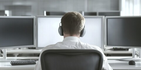 Poster - Technology Professionals in Modern Office Using Transparent Devices and Glass Elements in Contemporary Workspace