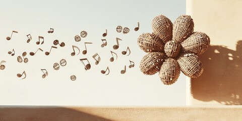 Poster - Minimalist Flower Design Made of Musical Notes on Light Background