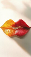 Poster - Minimalist Autumn Leaves Forming Lips Shape on Light Background - Vivid Conceptual Art