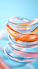 Wall Mural - close up of colorful glass spiral, motion blur, light blue background, high key color grading, soft shadows, clean sharp focus