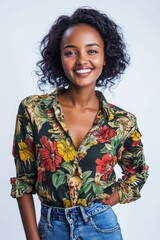 Wall Mural - cheerful young ethiopian woman dressed in casual clothes - studio portrait