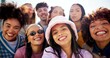 © Nina2024/peopleimages.com - Friends, selfie and gen z diversity for social network, internet and photography with cool trendy people. Group, memory and face for live streaming, profile picture and outdoor with website and happy