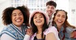 © Nina2024/peopleimages.com - Happy, people and portrait with smile in selfie for social media, update and online post together. Man, women and influencer friends with digital photography for content creation, bonding and memory