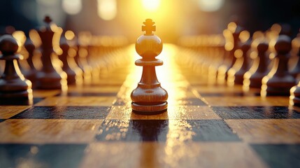 Strategic Progression in Chess: Close-up of Pawn Advancing on Wooden Board