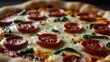 © kucret - Close-up of a pizza with cheese, pepperoni, and green peppers.