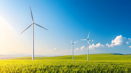 A serene wind farm generating clean, renewable energy in a lush green landscape. The importance of eco-friendly solutions, the environmental benefits of wind power and sustainability efforts.