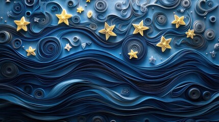 Poster - Paper quilling masterpiece of a starry night sky, with detailed swirls and layered stars, evoking the wonder and vastness of space