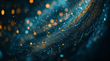 Poster - Colorful abstract swirl with glowing particles captured in a dark environment
