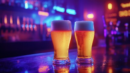 Two Glasses of Beer at a Bar