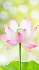 A stunning pink lotus flower blooms gracefully, symbolizing beauty and serenity in a peaceful natural setting.