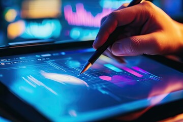 Poster - Hand Using Stylus to Navigate Digital Data and Graphs on a Tablet