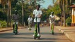 © bird_saranyoo - Residents from Oman, Vanuatu, and Congo using electric scooters for their daily commute, highlighting green mobility in urban environments