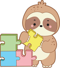 Cute sloth vector icon. Funny baby sloth animal series stock illustration. Slow life of fluffy sloth designs.