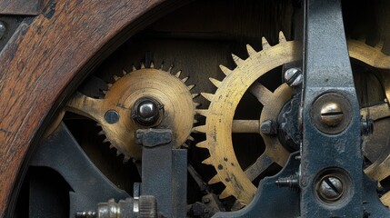 Poster - A detailed view of interconnected brass gears turning inside a classic clock, symbolizing the passage of time.