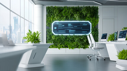 Wall Mural - white futuristic business office bureau with smart technologies and green plants