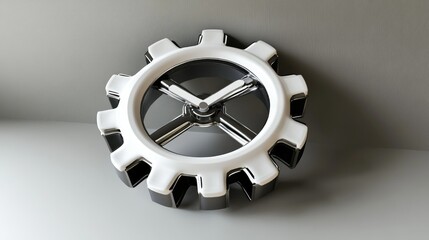 Poster - A futuristic gear clock with rotating metallic parts, showcasing modern industrial design and timekeeping.