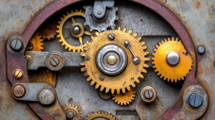 Poster - A set of interconnected gears inside a clock, with the focus on their smooth rotation and seamless function.