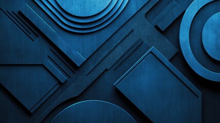 Poster - Abstract geometric banner with angular blue shapes layered on a dark blue background for a modern look.