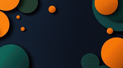 Poster - Abstract orange and green geometric shapes layered on a dark blue background, forming a modern wide banner for digital use.