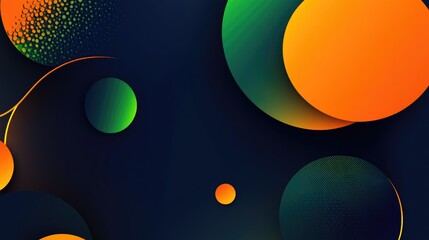 Poster - Abstract orange and green geometric shapes layered on a dark blue background, forming a modern wide banner for digital use.
