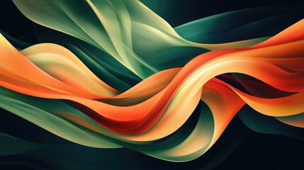 Poster - Abstract orange and green geometric shapes layered on a dark blue background, forming a modern wide banner for digital use.