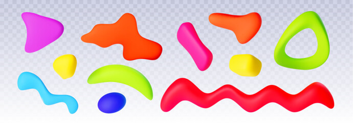 Poster - Abstract bright colorful plasticine clay shape. Realistic 3d vector illustration set of cute childish liquid doodle elements for y2k aesthetic design. Trendy geometric fluid balloon decoration.