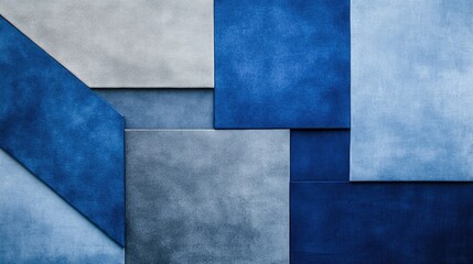 Poster - Abstract wide banner with geometric patterns in varying shades of blue, creating a minimalist yet bold design.