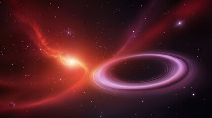 Wall Mural - a vibrant red galaxy background with swirling nebulae and glowing stars, creating a dramatic cosmic 