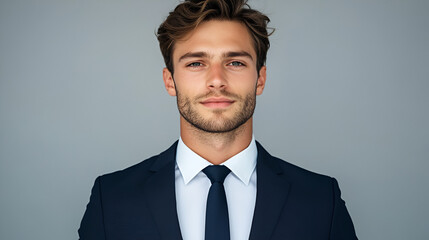 portrait of a businessman person in full height. full body seen. wearing a business suit. handsome brunette man. looking forward. 