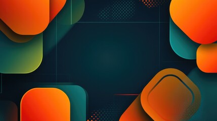 Poster - Clean geometric banner featuring overlapping orange and green elements over a dark blue abstract background for digital use.