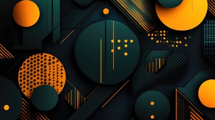 Poster - Clean geometric banner featuring overlapping orange and green elements over a dark blue abstract background for digital use.