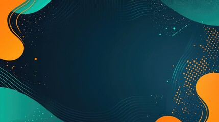 Poster - Dynamic geometric shapes in green and orange, set against a dark blue background for a modern wide banner.