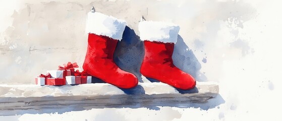 Sticker - Christmas Stocking Watercolor Painting.