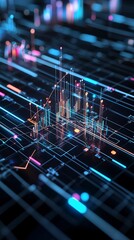 Poster - Predictive data analysis, glowing trend lines and graphs, 3D illustration