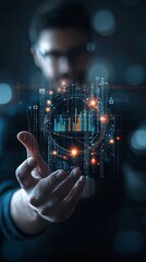 Poster - Strategic business analysis, person pointing to key metrics, 3D illustration