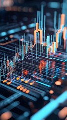 Poster - financial performance analysis, line charts with highlighted points, 3d illustration